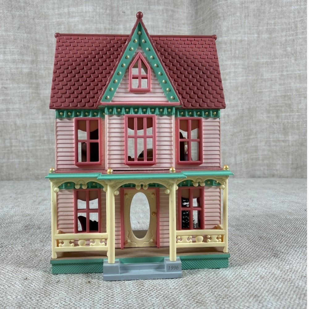 1996 Hallmark Keepsake Victorian Dollhouse Miniature Ornament Pink Teal